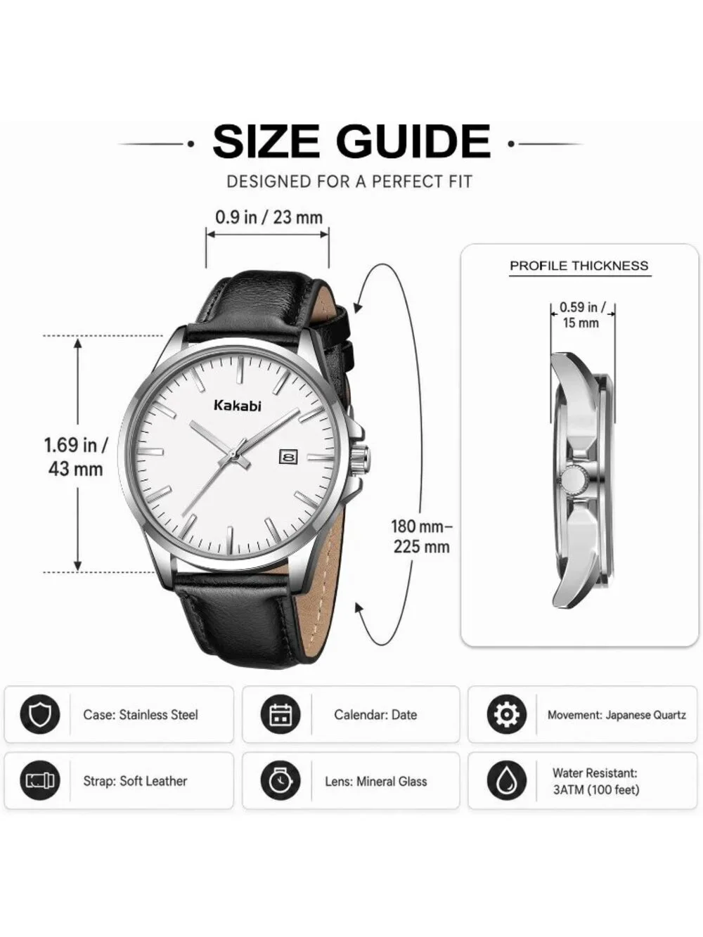 Men's Black White Minimalist Fashion Leather Strap Classic Analog Quartz Watch